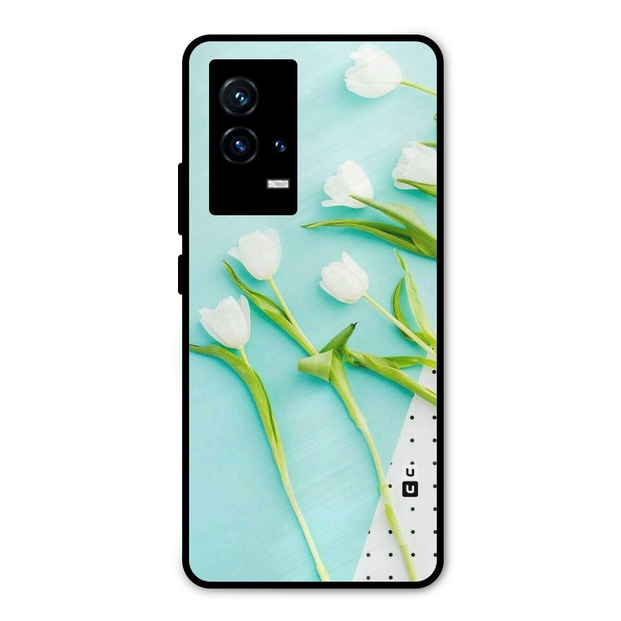 White Tulips Metal Back Case for iQOO 9 5G