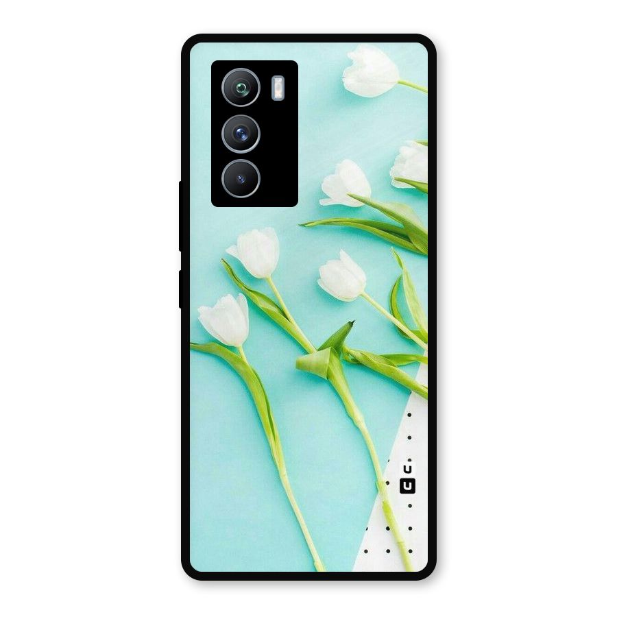 White Tulips Metal Back Case for iQOO 9 SE