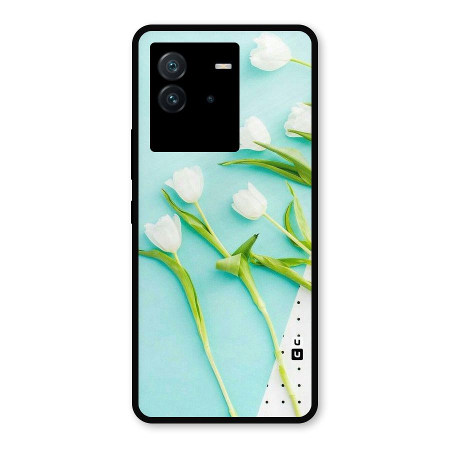 White Tulips Metal Back Case for iQOO Neo 6 5G