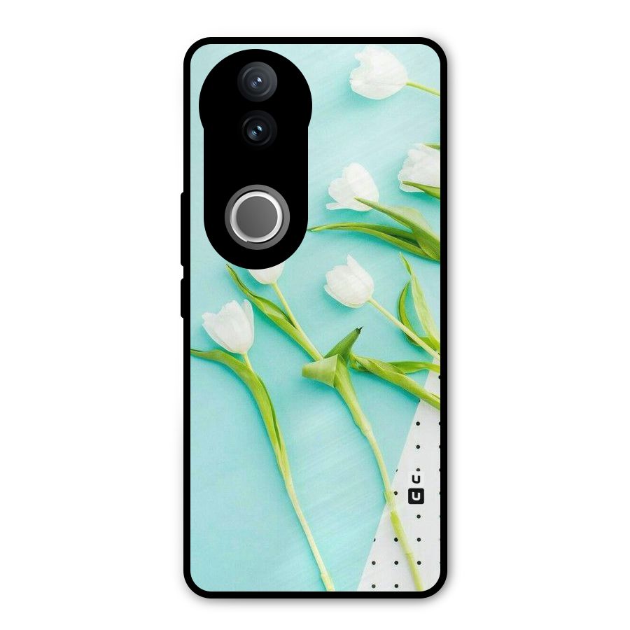 White Tulips Metal Back Case for iQOO Z10R