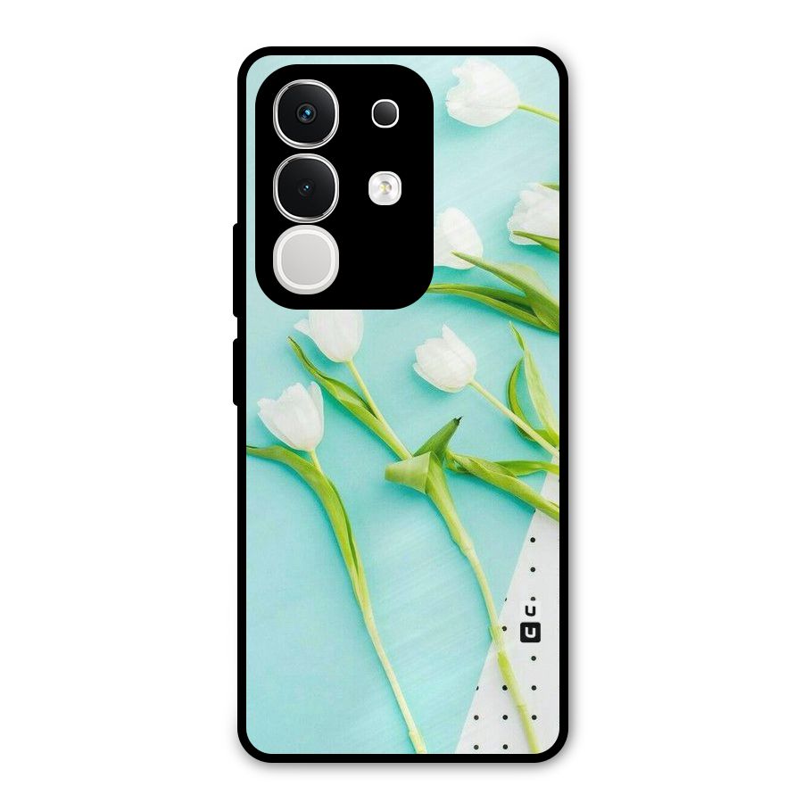 White Tulips Metal Back Case for iQOO Z10x