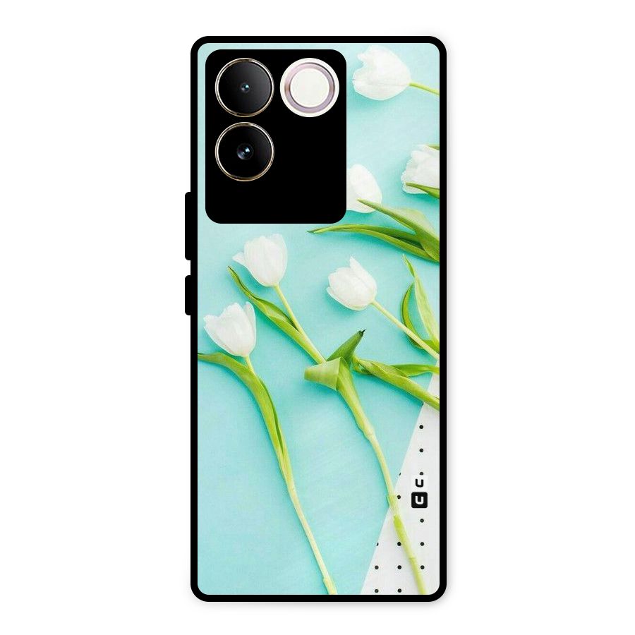 White Tulips Metal Back Case for iQOO Z7 Pro