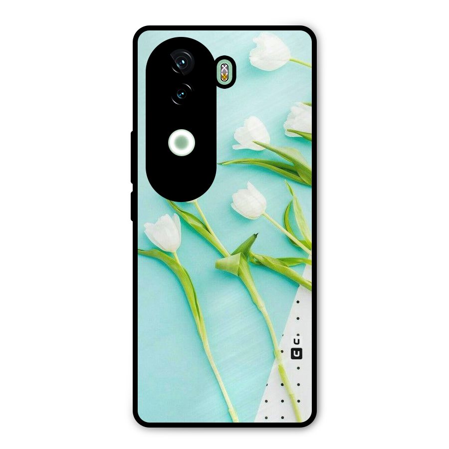 White Tulips Metal Back Case for iQOO Z9s