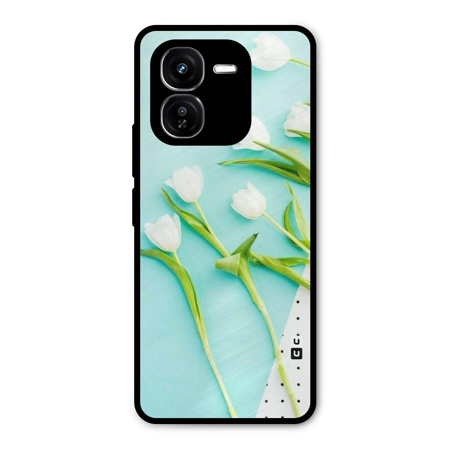 White Tulips Metal Back Case for iQOO Z9x