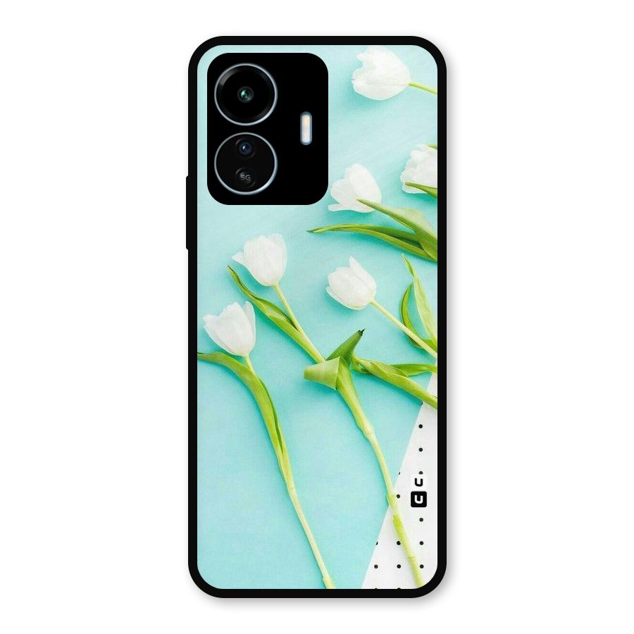 White Tulips Metal Back Case for vivo iQOO Z6 Lite 5G