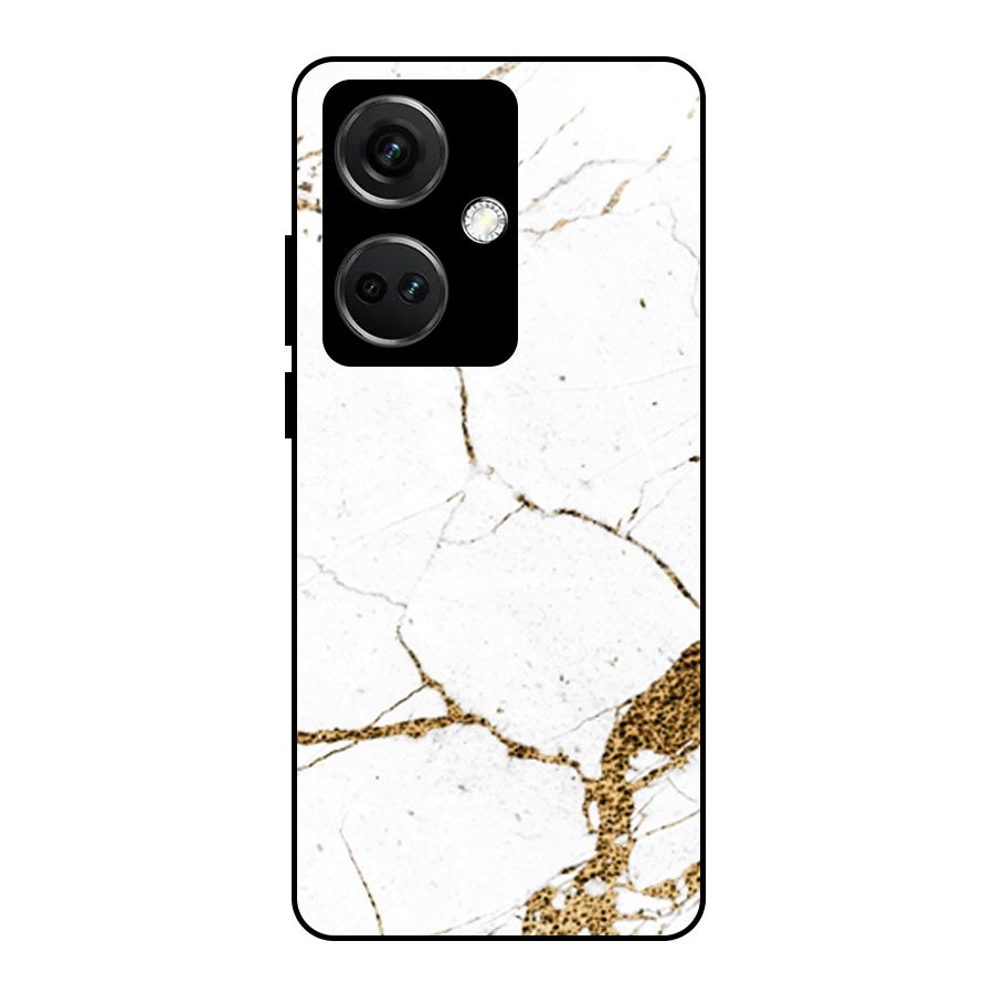 White and Gold Design Glass Back Case for OnePlus Nord CE 3 5G