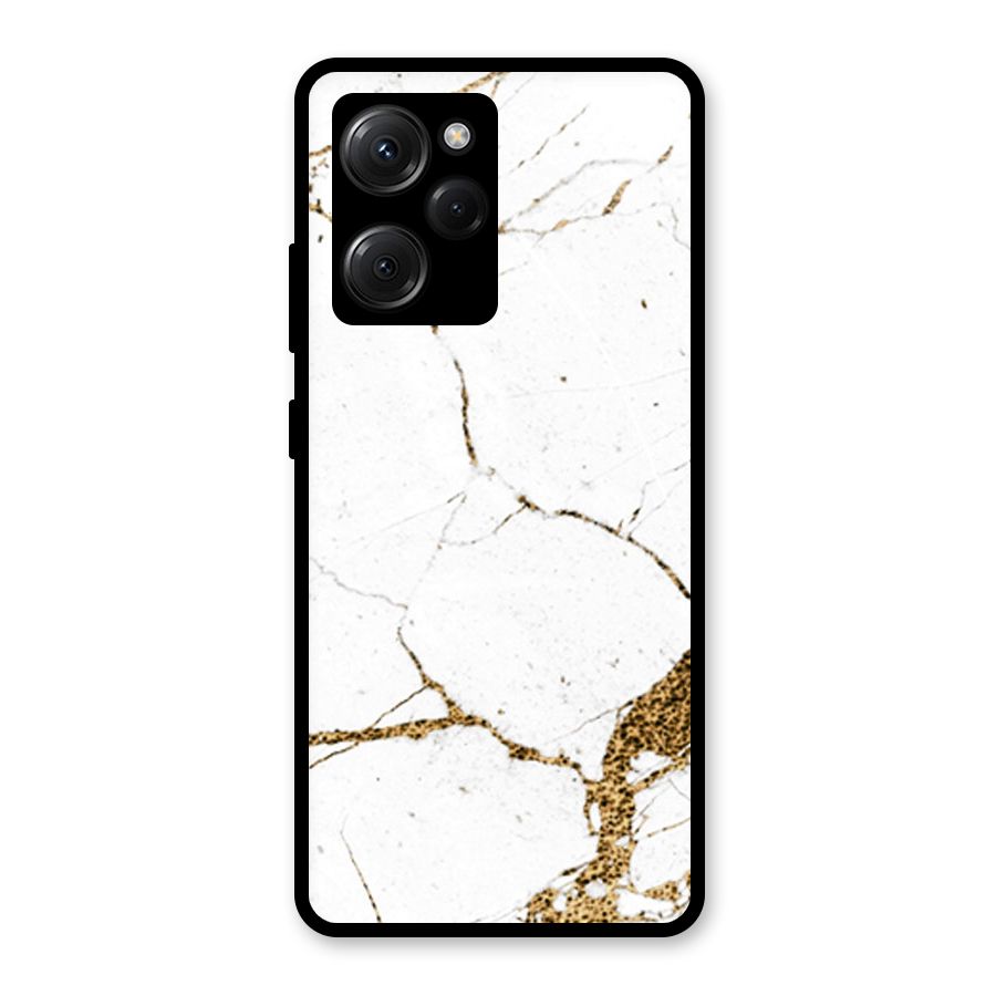 White and Gold Design Glass Back Case for Poco X5 Pro
