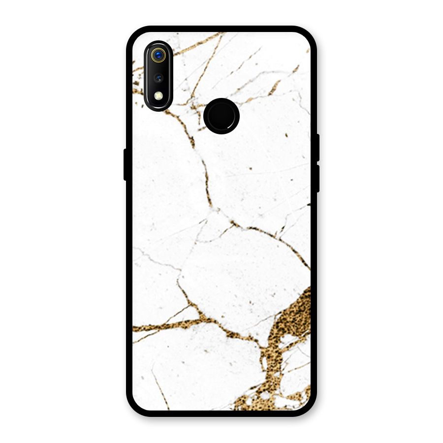 White and Gold Design Glass Back Case for Realme 3