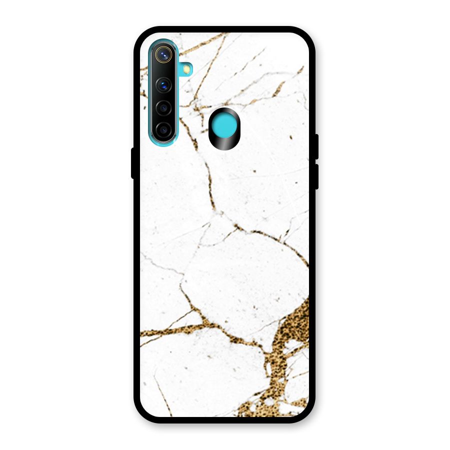 White and Gold Design Glass Back Case for Realme 5