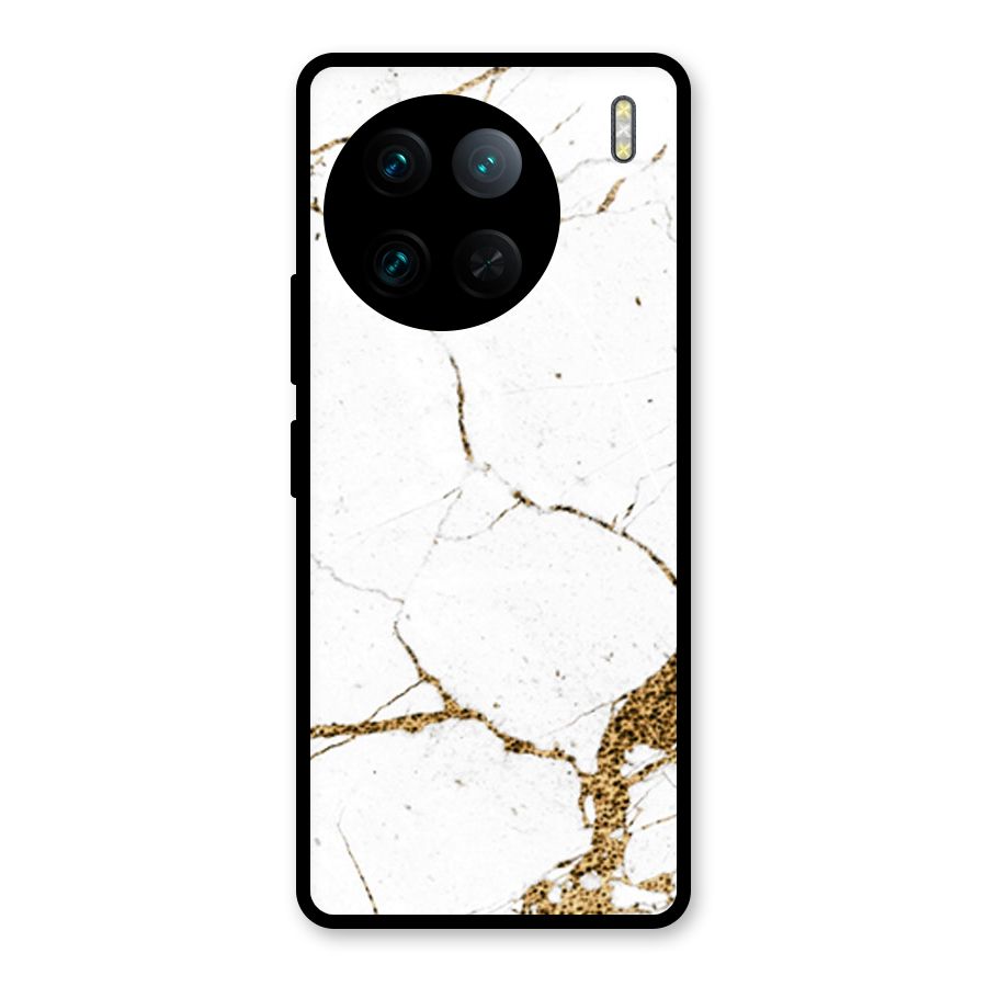 White and Gold Design Glass Back Case for Vivo X90 Pro