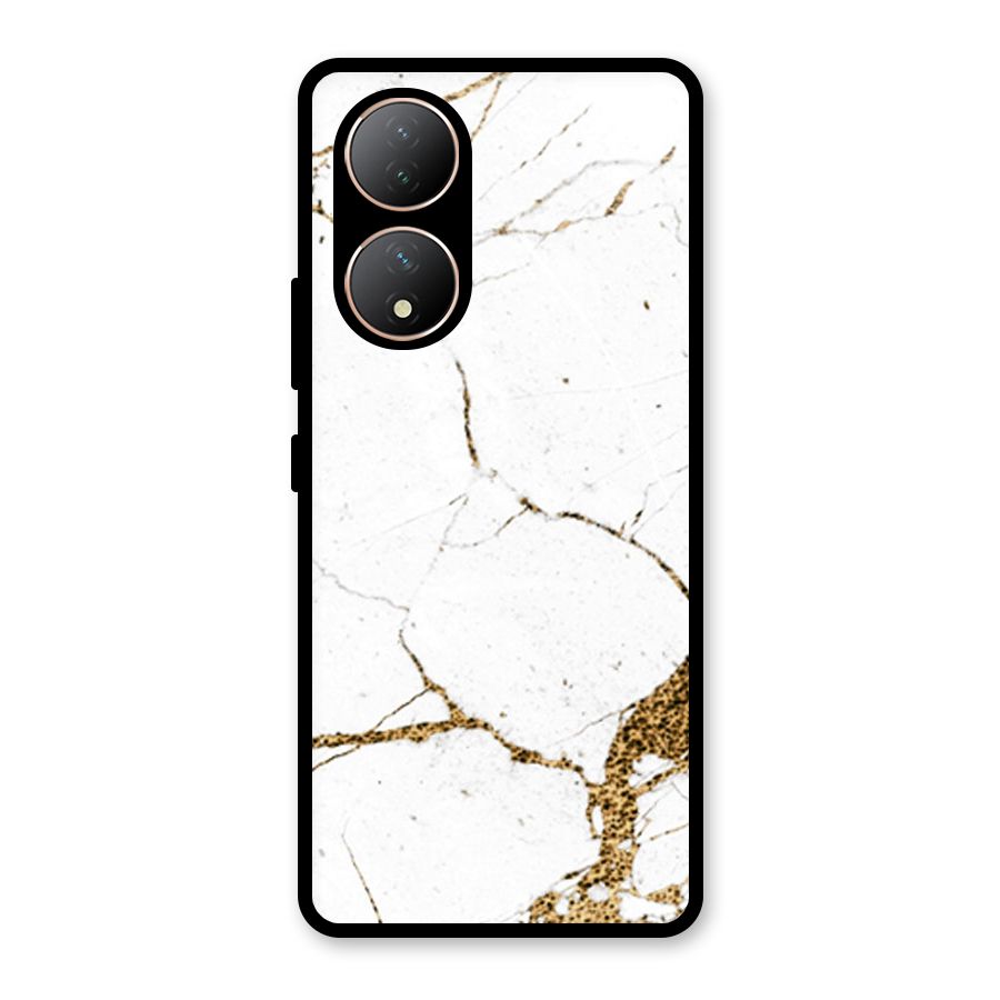 White and Gold Design Glass Back Case for Vivo Y100
