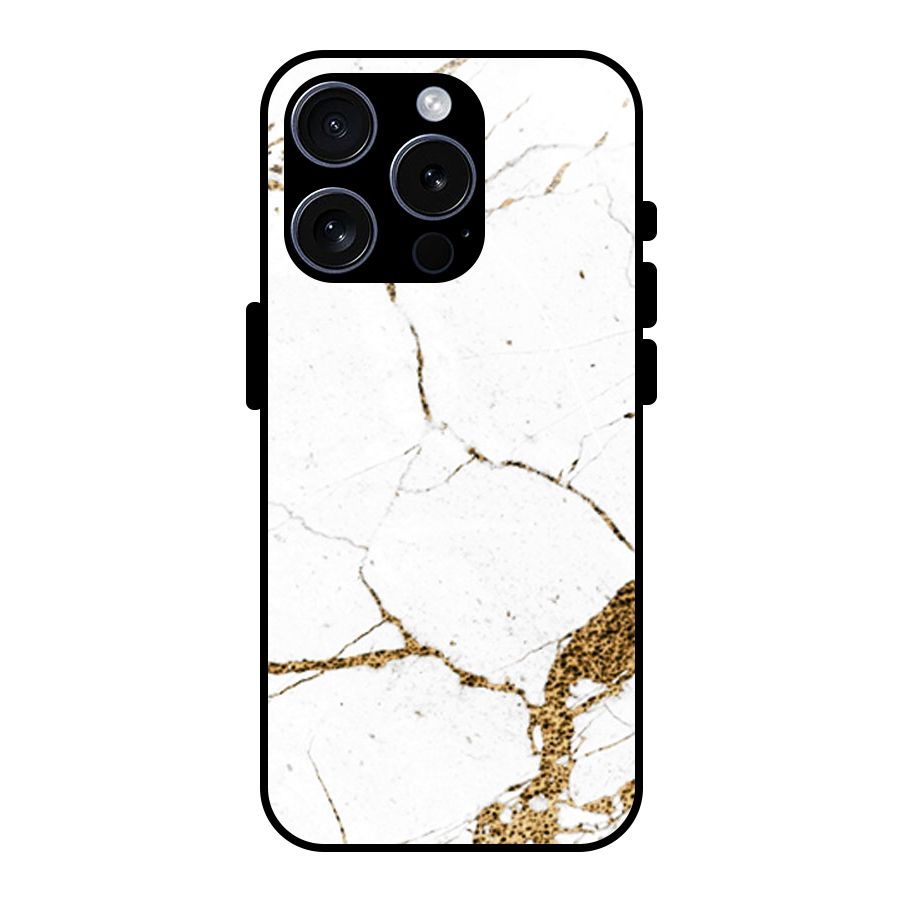 White and Gold Design Glass Back Case for iPhone 15 Pro