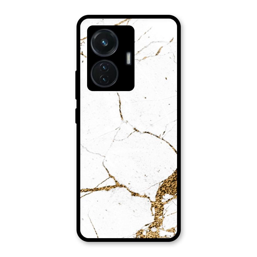 White and Gold Design Glass Back Case for iQOO Z6 44W