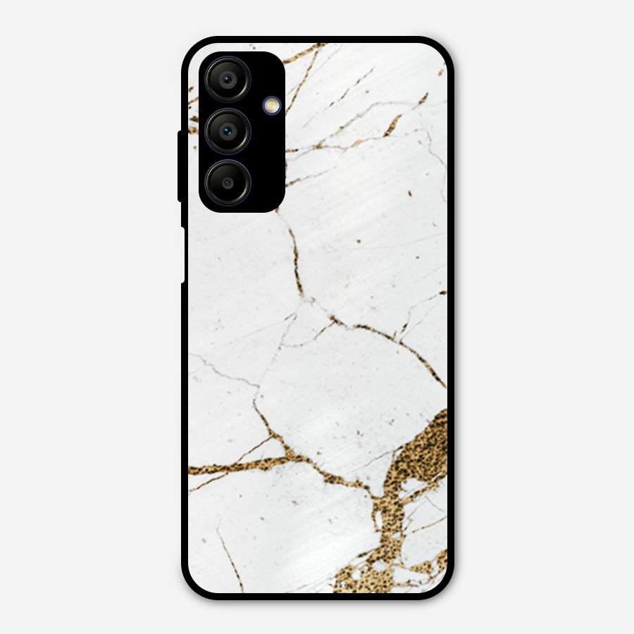 White and Gold Design Metal Back Case for Galaxy A15 5G