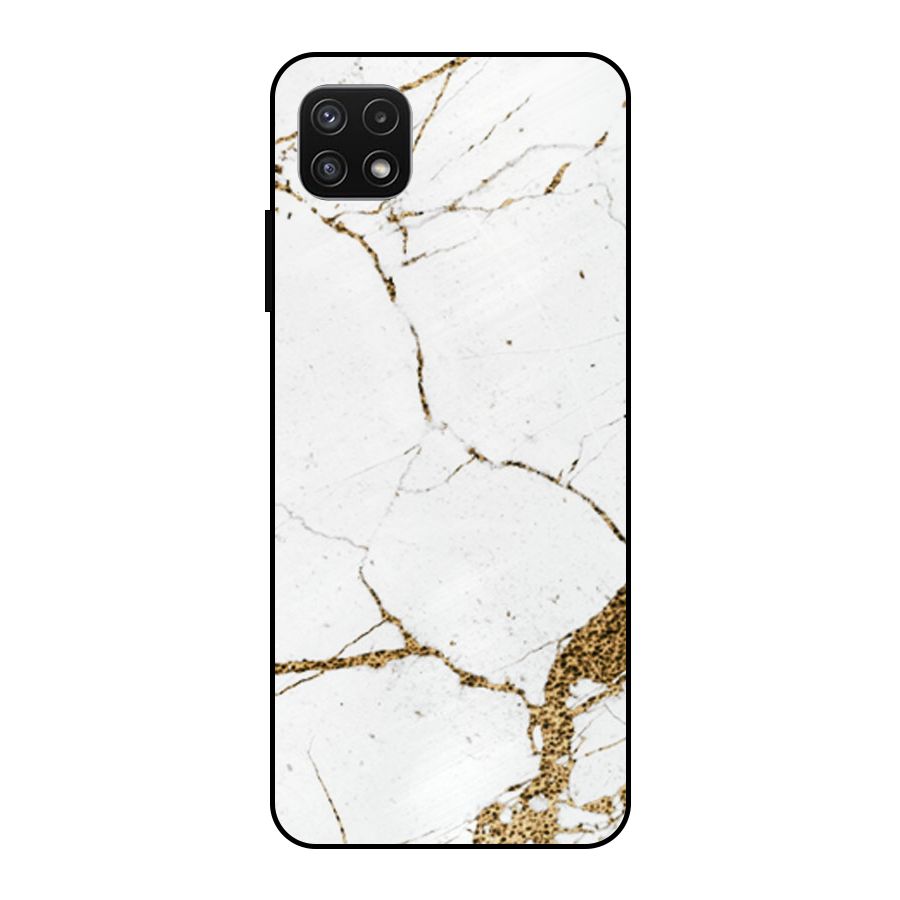 White and Gold Design Metal Back Case for Galaxy A22 5G