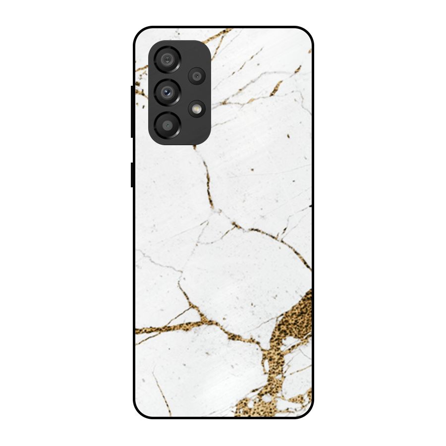 White and Gold Design Metal Back Case for Galaxy A33 5G