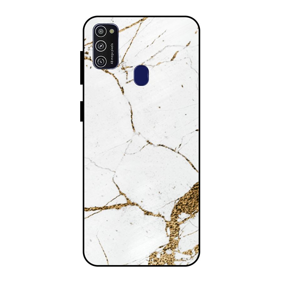 White and Gold Design Metal Back Case for Galaxy M21