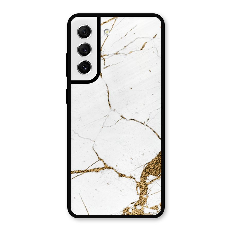 White and Gold Design Metal Back Case for Galaxy S21 FE 5G