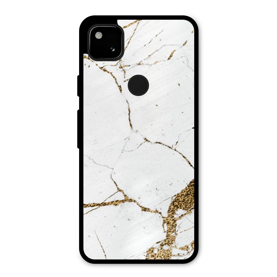 White and Gold Design Metal Back Case for Google Pixel 4a