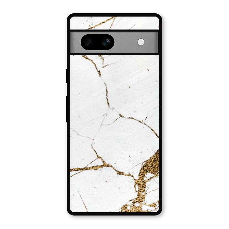 White and Gold Design Metal Back Case for Google Pixel 7a