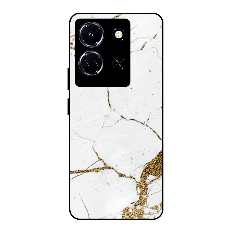 White and Gold Design Metal Back Case for Infinix Note 30 5G