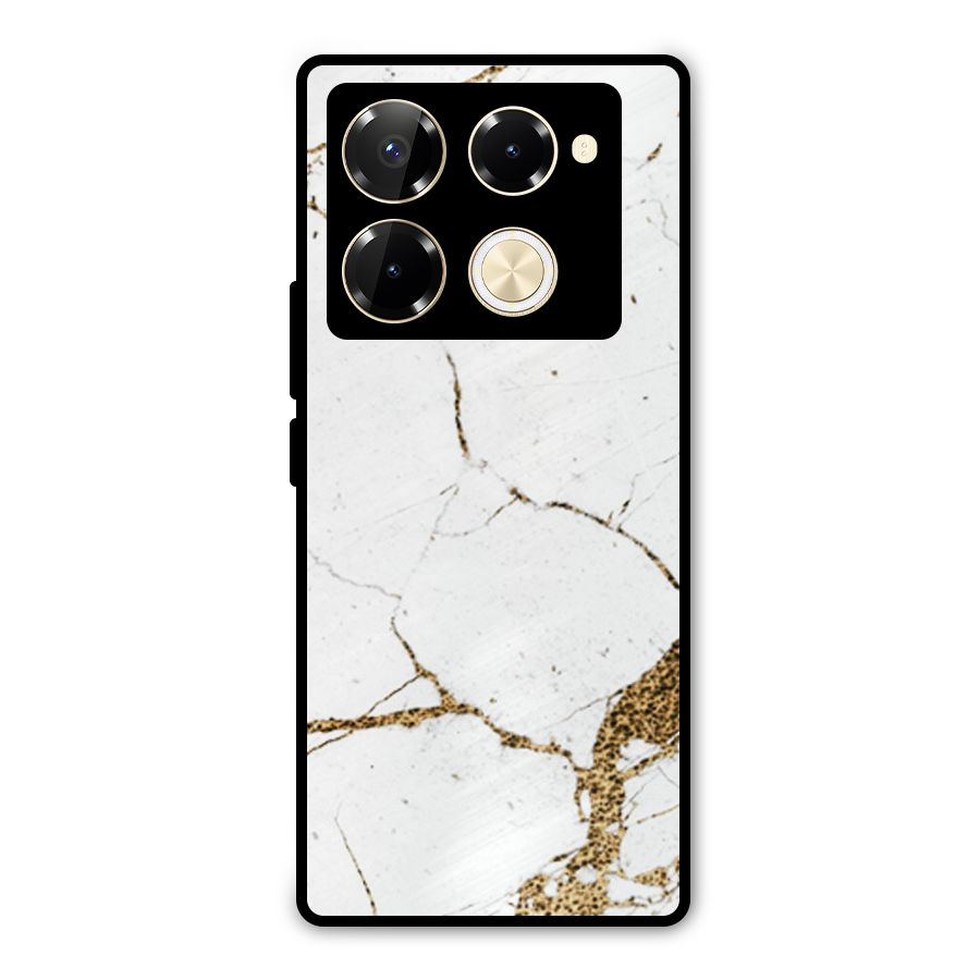 White and Gold Design Metal Back Case for Infinix Note 40 Pro Plus