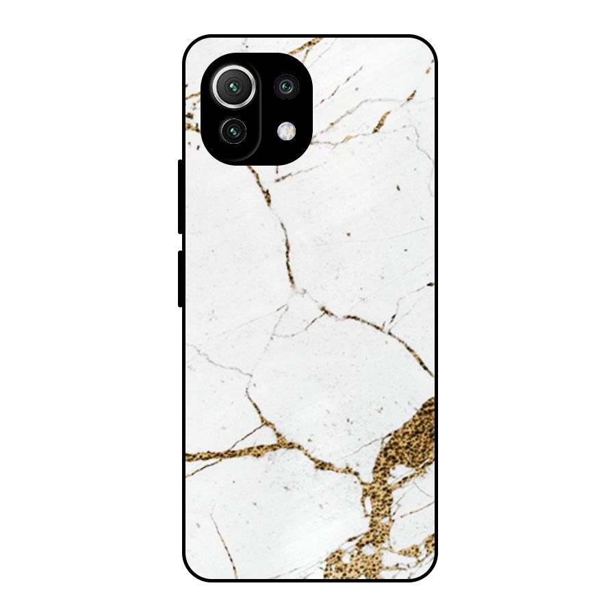 White and Gold Design Metal Back Case for Mi 11 Lite