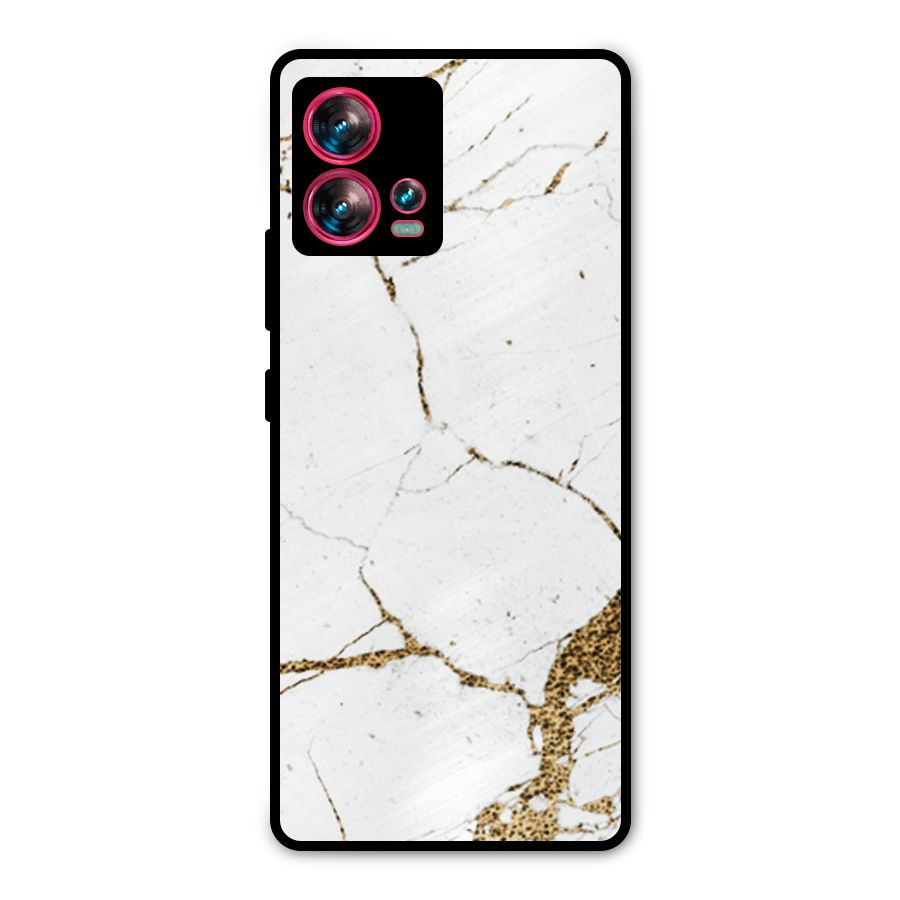 White and Gold Design Metal Back Case for Motorola Edge 30 Fusion