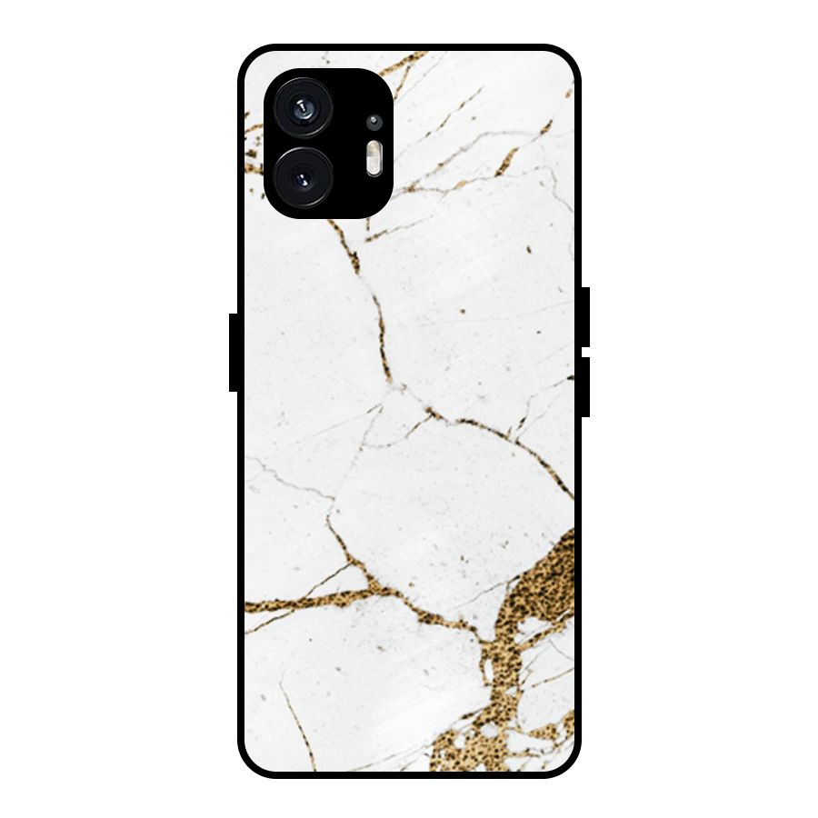 White and Gold Design Metal Back Case for Nothing Phone 2