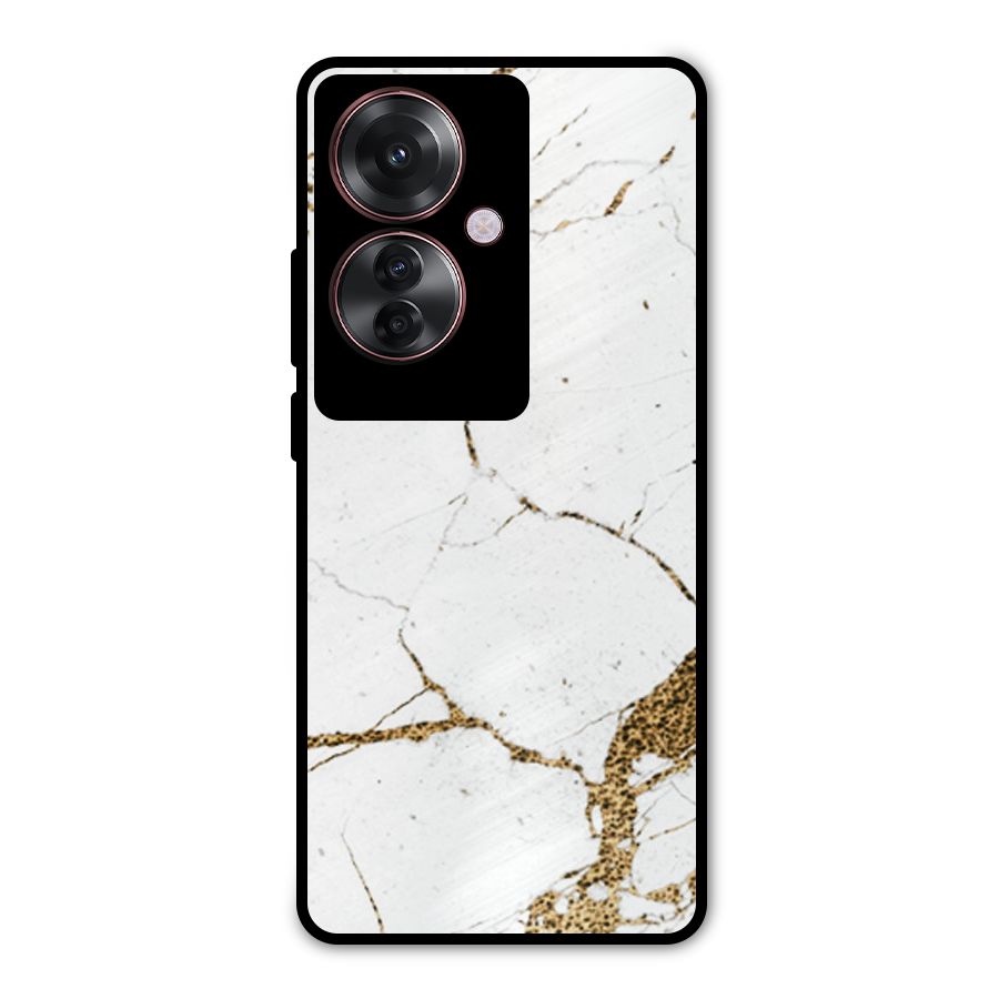 White and Gold Design Metal Back Case for Oppo F25 Pro