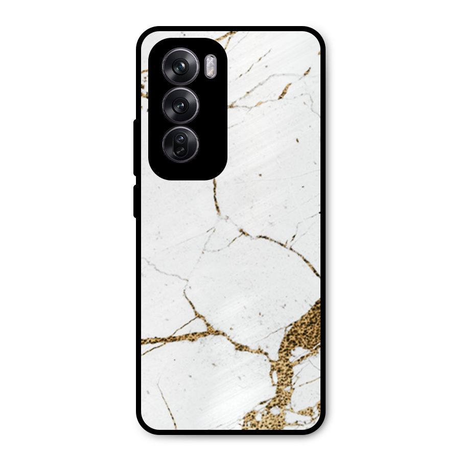 White and Gold Design Metal Back Case for Oppo Reno12 Pro