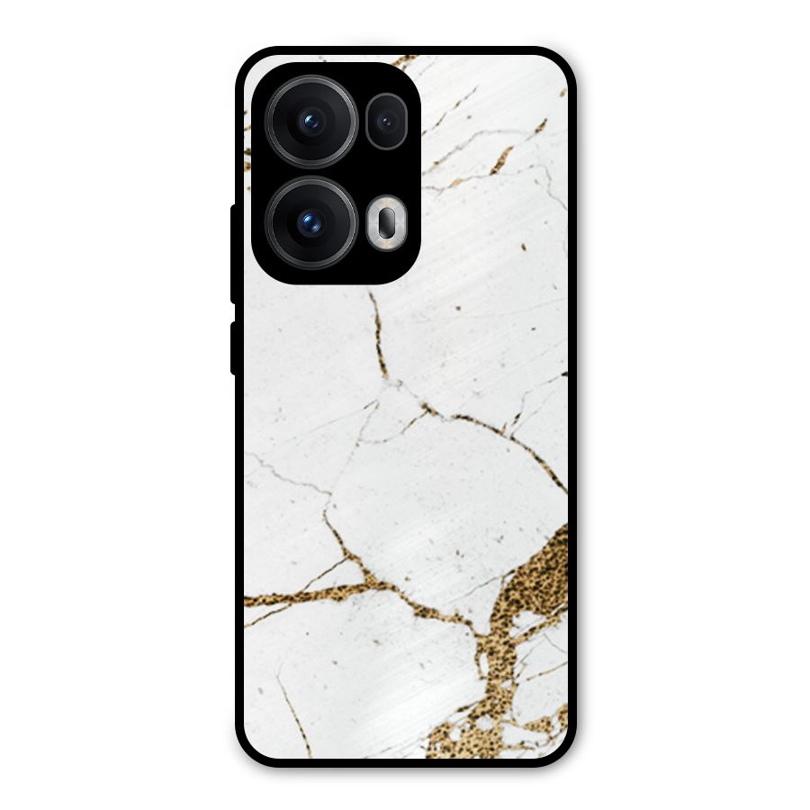 White and Gold Design Metal Back Case for Oppo Reno13 Pro