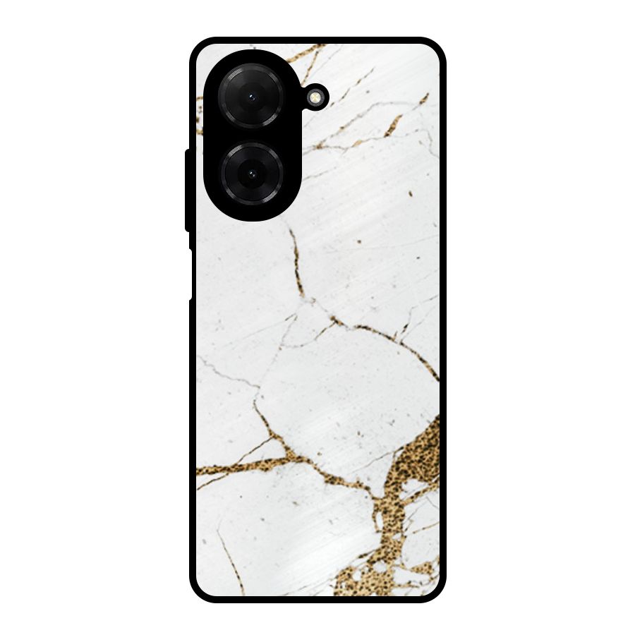 White and Gold Design Metal Back Case for Poco C71