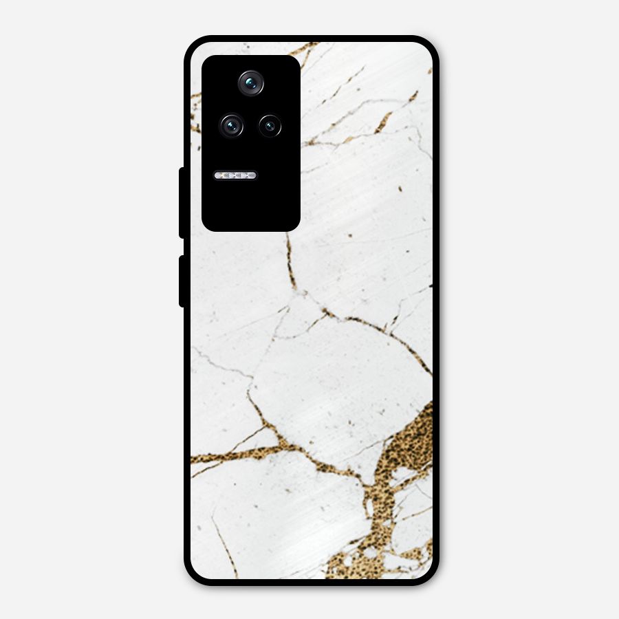 White and Gold Design Metal Back Case for Poco F4 5G