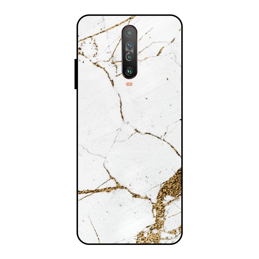 White and Gold Design Metal Back Case for Poco X2