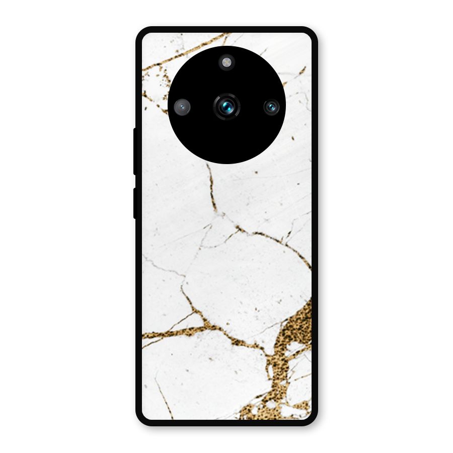 White and Gold Design Metal Back Case for Realme 11 Pro Plus