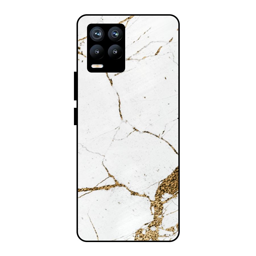 White and Gold Design Metal Back Case for Realme 8 Pro