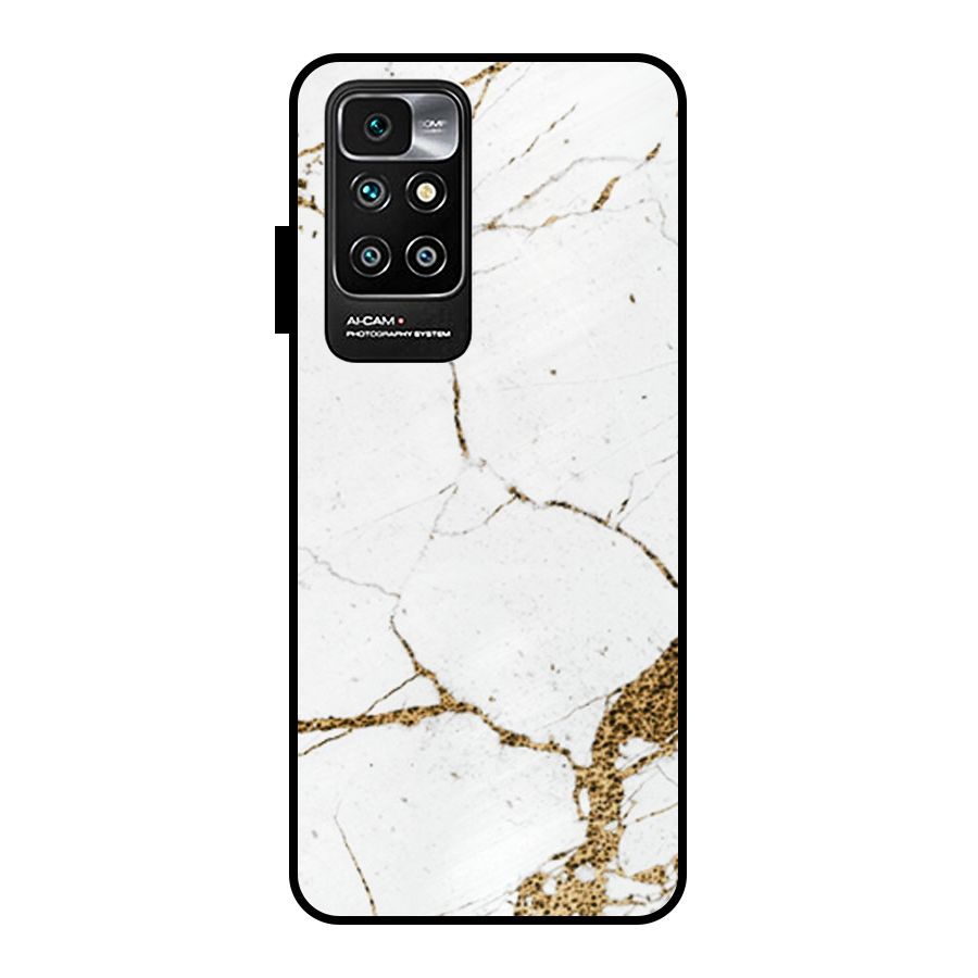 White and Gold Design Metal Back Case for Redmi 10 Prime