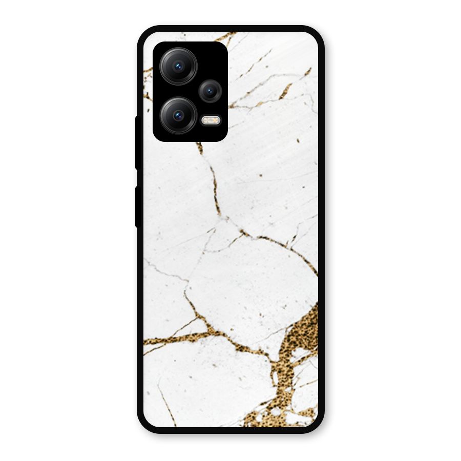 White and Gold Design Metal Back Case for Redmi Note 12 5G