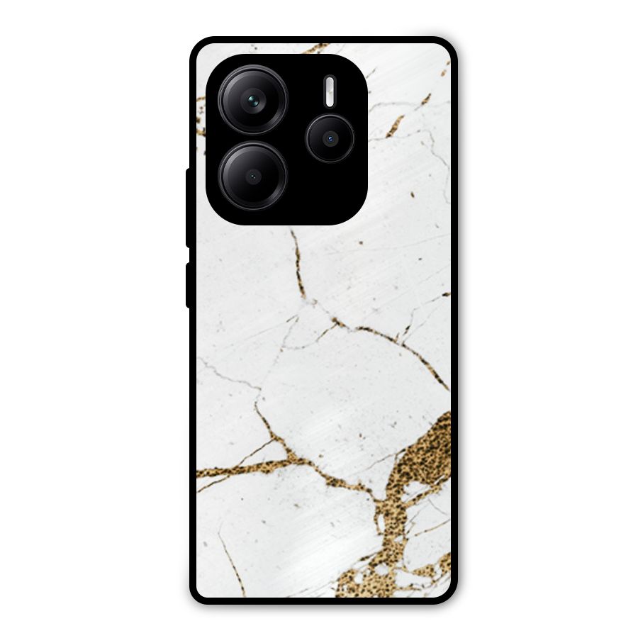 White and Gold Design Metal Back Case for Redmi Note 14 5G