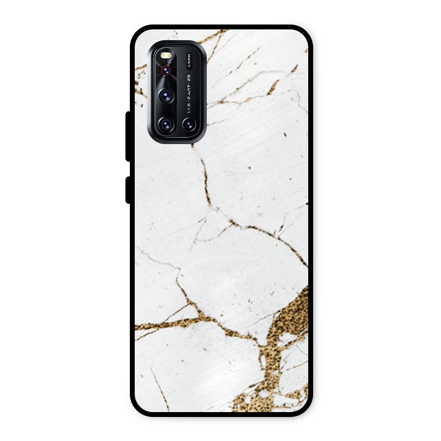 White and Gold Design Metal Back Case for Vivo V19