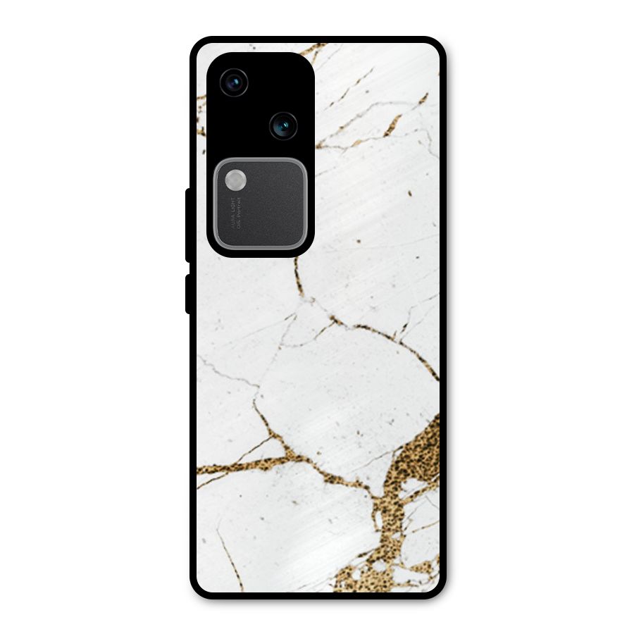 White and Gold Design Metal Back Case for Vivo V30 Pro