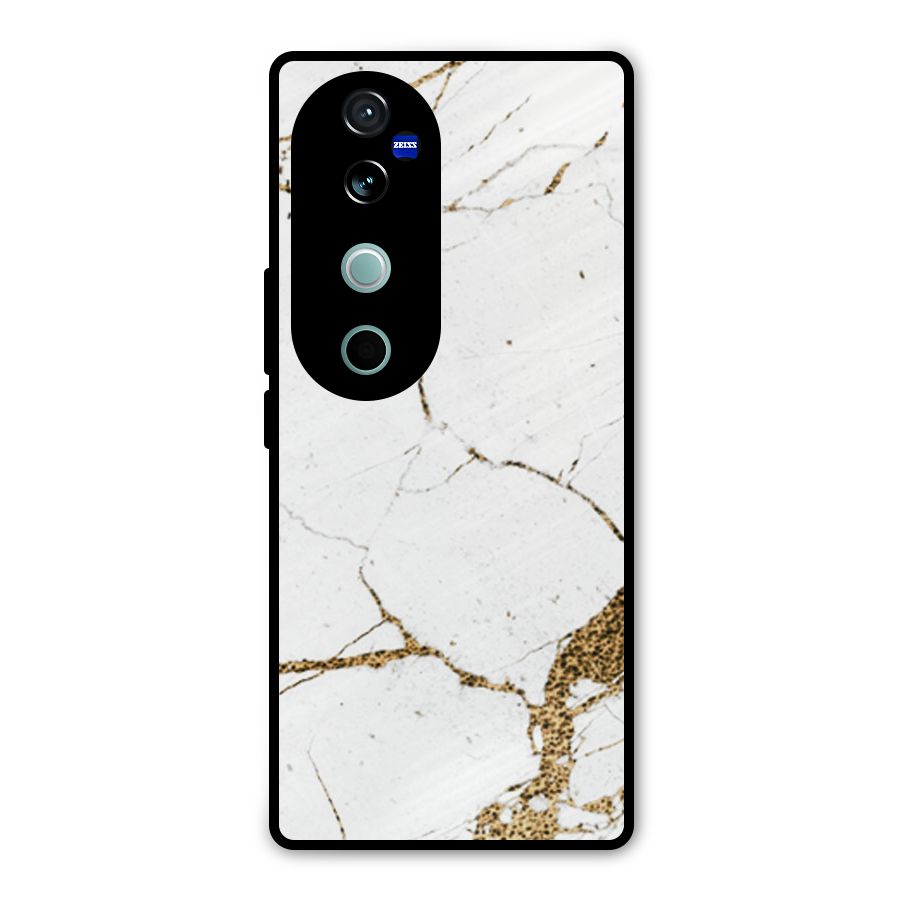 White and Gold Design Metal Back Case for Vivo V40