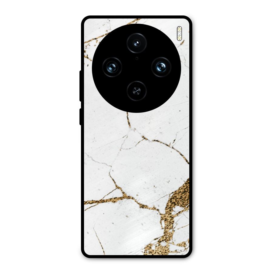 White and Gold Design Metal Back Case for Vivo X100 Pro