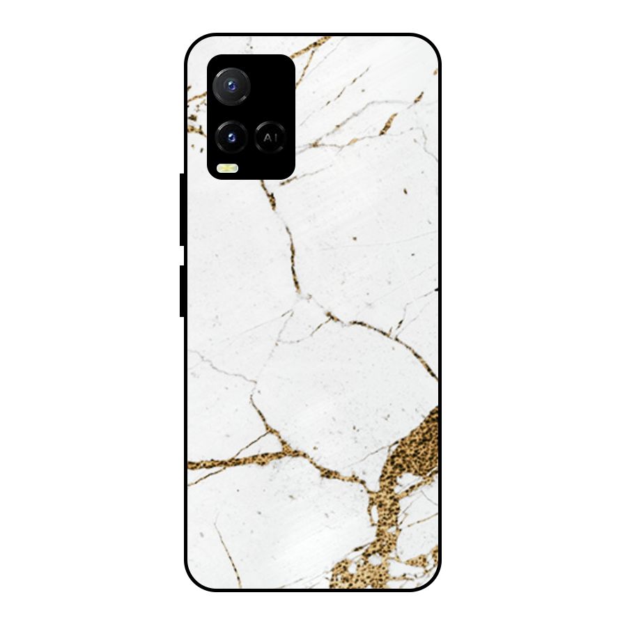 White and Gold Design Metal Back Case for Vivo Y21A