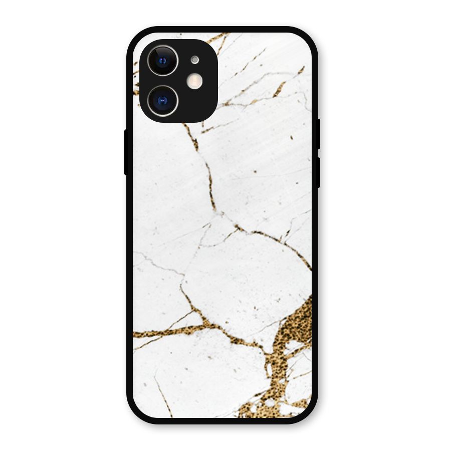 White and Gold Design Metal Back Case for iPhone 12