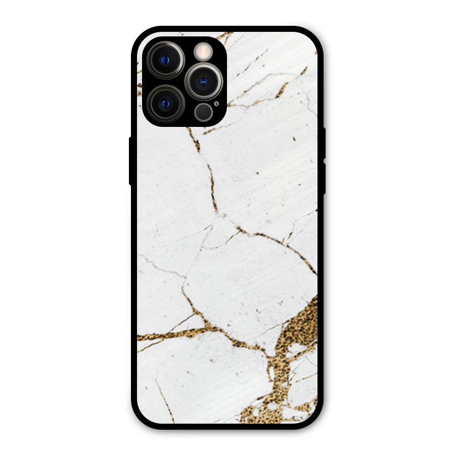 White and Gold Design Metal Back Case for iPhone 12 Pro Max