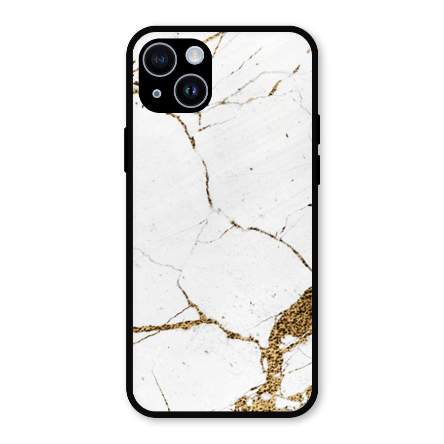 White and Gold Design Metal Back Case for iPhone 14