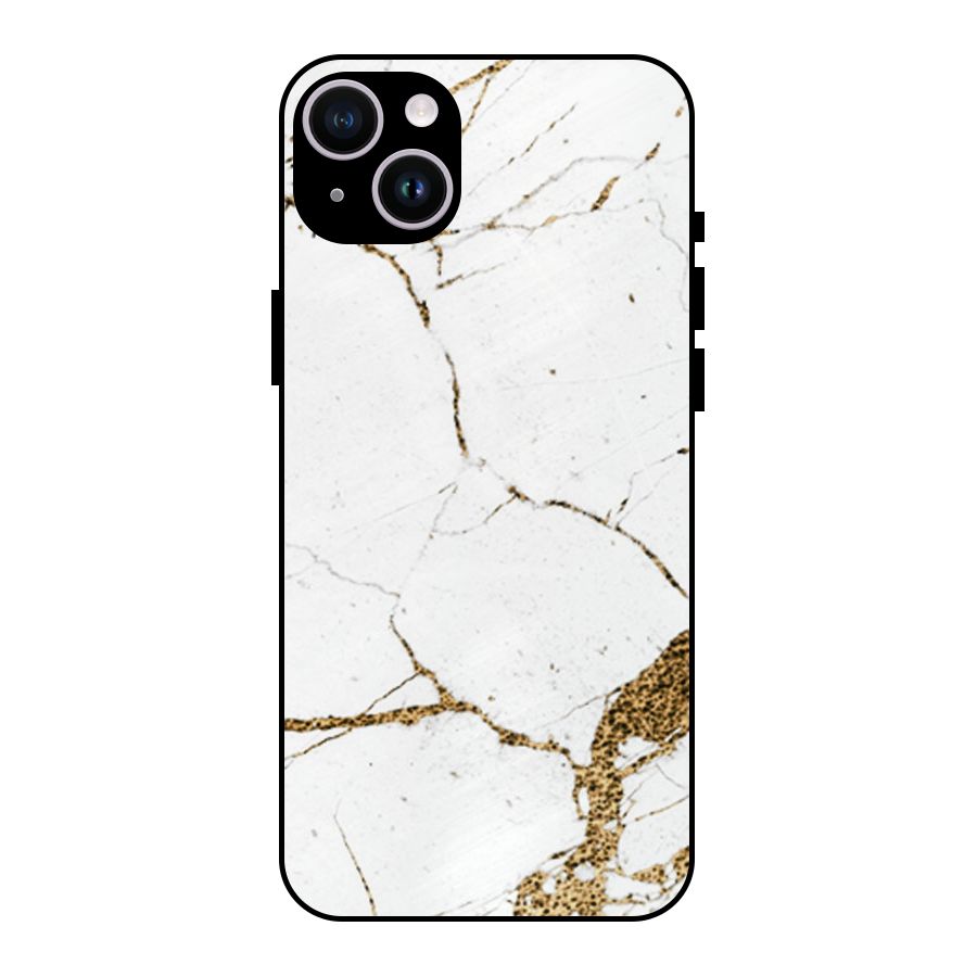 White and Gold Design Metal Back Case for iPhone 14 Plus