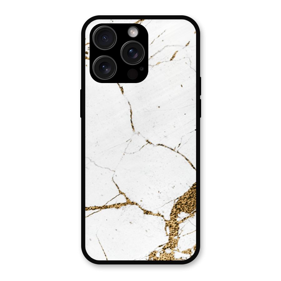 White and Gold Design Metal Back Case for iPhone 15 Pro Max